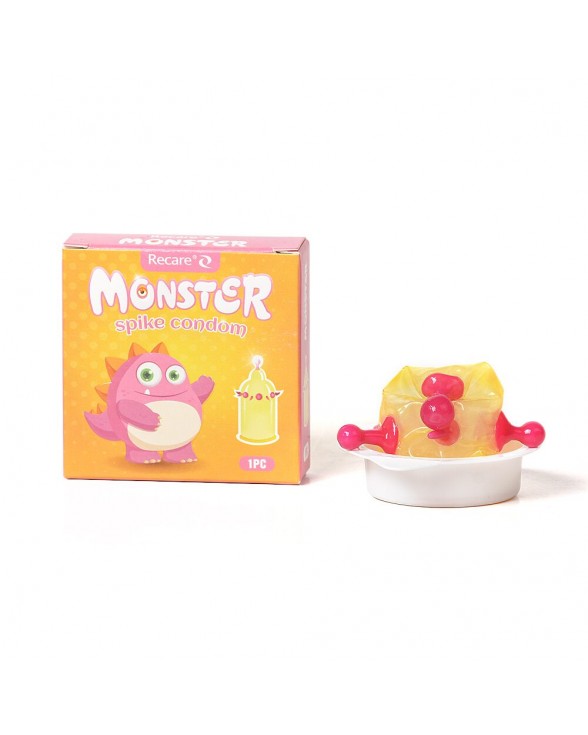 Презерватив з кульками та вусиками Recare Pink Monster Spike Condom