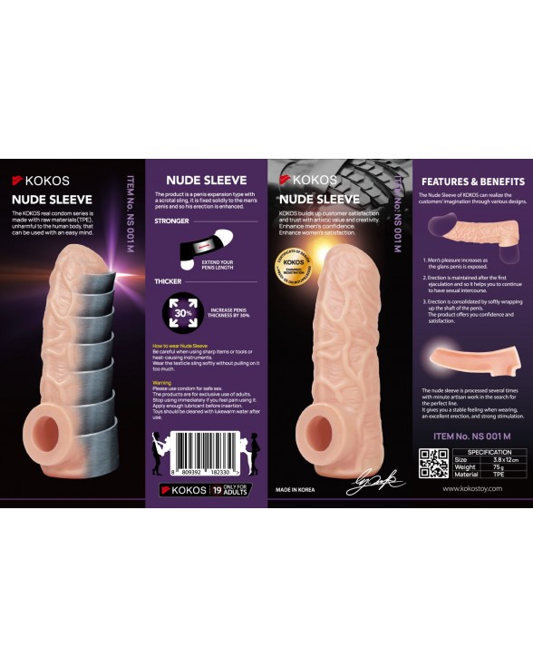 Насадка на член Kokos Nude Sleeve NS 001, розмір S - 5