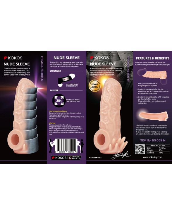 Насадка на пенис Kokos Nude Sleeve NS 005, размер S - 4