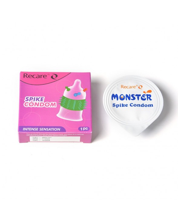 Презерватив з кульками та рядами шипів Recare Spike Condom Pink - 3
