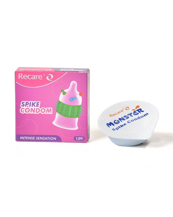 Презерватив з кульками та рядами шипів Recare Spike Condom Pink - 2
