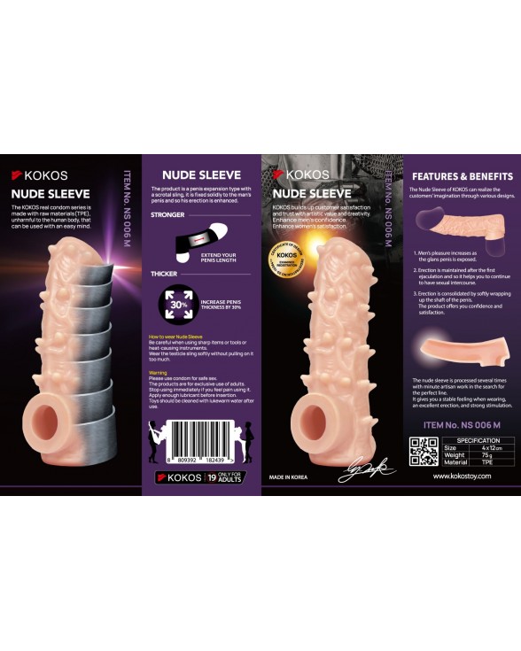 Насадка на член Kokos Nude Sleeve NS 006, розмір S - 4