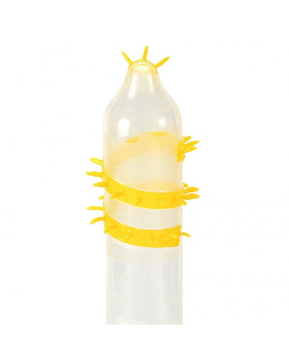Презерватив с усиками и спиралью шипов Recare Spike Condom Yellow - 1