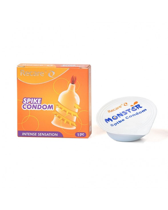 Презерватив с усиками и спиралью шипов Recare Spike Condom Yellow - 2