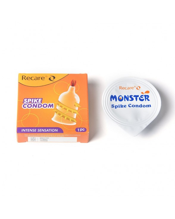 Презерватив с усиками и спиралью шипов Recare Spike Condom Yellow - 3