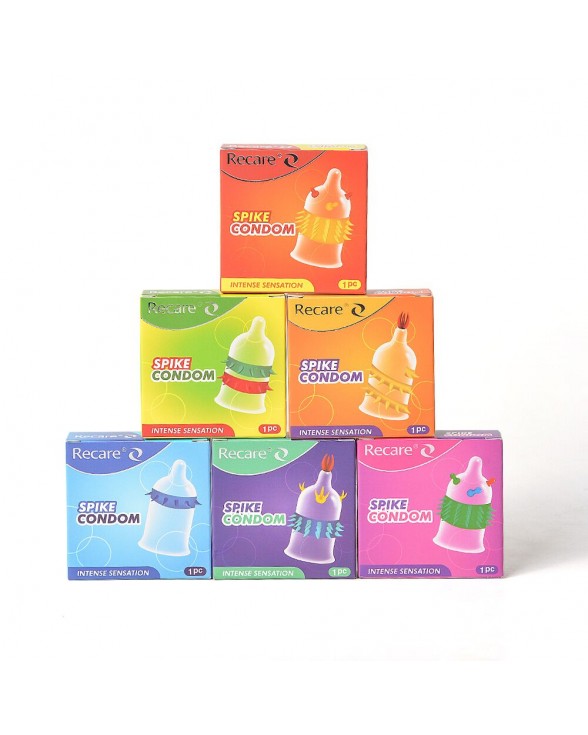 Презерватив с усиками и спиралью шипов Recare Spike Condom Yellow - 7