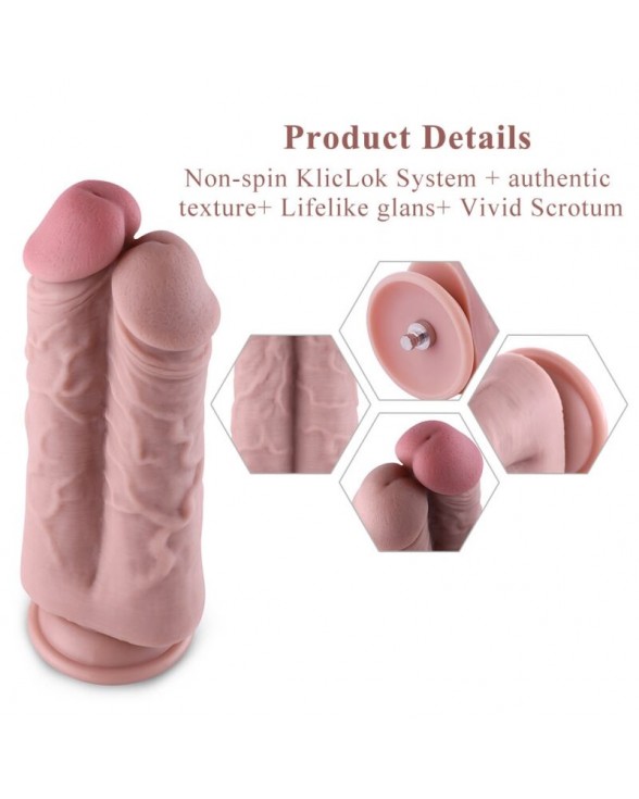 Подвійний дилдо для секс-машин Hismith 8.5″ Two Cocks One Hole Silicone Dildo - 1