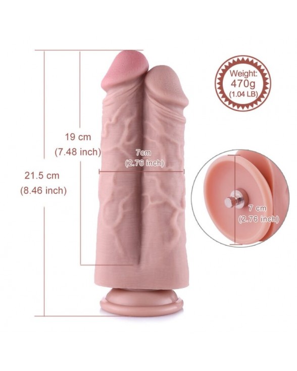 Подвійний дилдо для секс-машин Hismith 8.5″ Two Cocks One Hole Silicone Dildo - 6