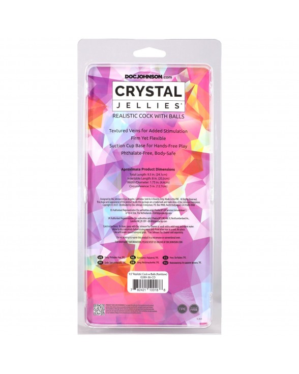 Фаллоимитатор Doc Johnson Crystal Jellies - 9.5 Inch Dildo - Rainbow - 5