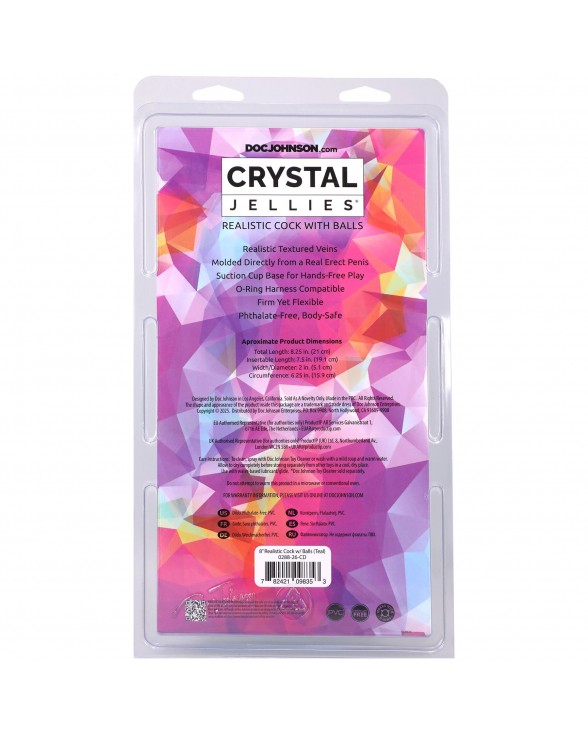 Фаллоимитатор Doc Johnson Crystal Jellies - 8 Inch Realistic Cock with Balls- Teal - 4