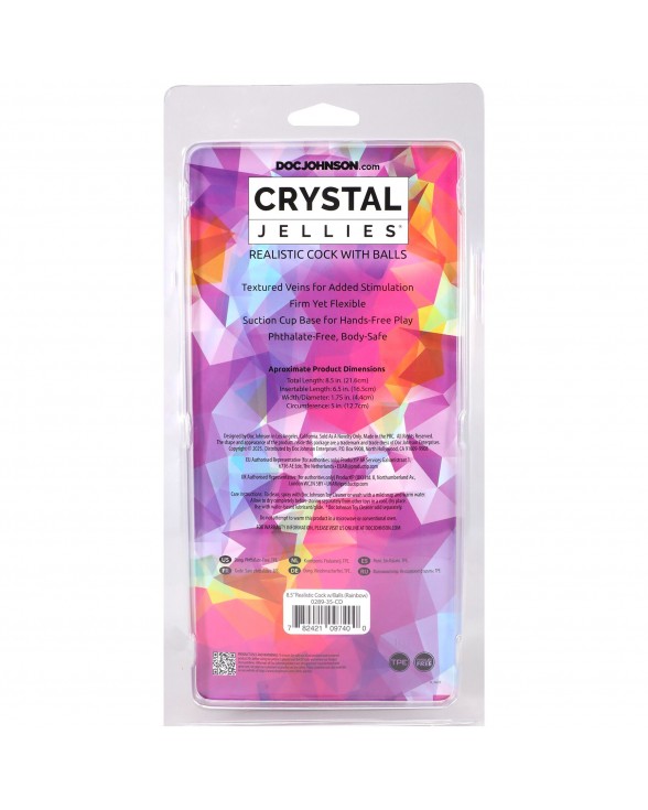 Фалоімітатор Doc Johnson Crystal Jellies - Realistic cock with balls 8.5 Inch - Rainbow - 5