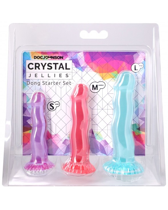 Набір фалоімітаторів Doc Johnson Crystal Jellies - Dong Starter Set - Purple, Pink, Green - 13