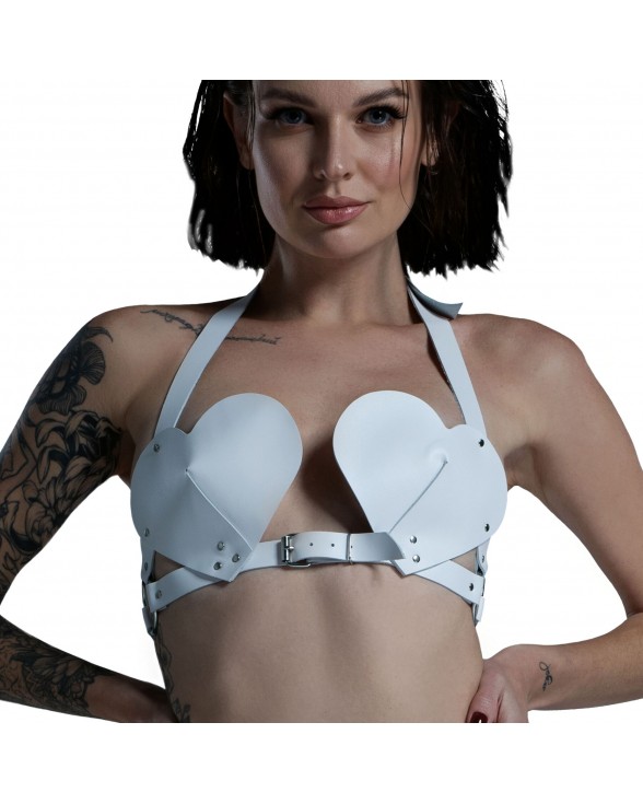 Ліф Серце з натуральної шкіри Feral Feelings - Hearts Bra White