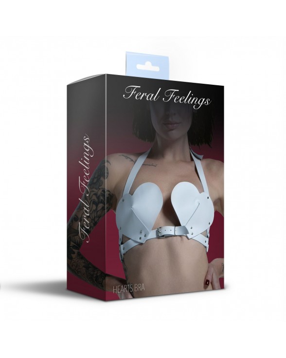 Ліф Серце з натуральної шкіри Feral Feelings - Hearts Bra White - 2