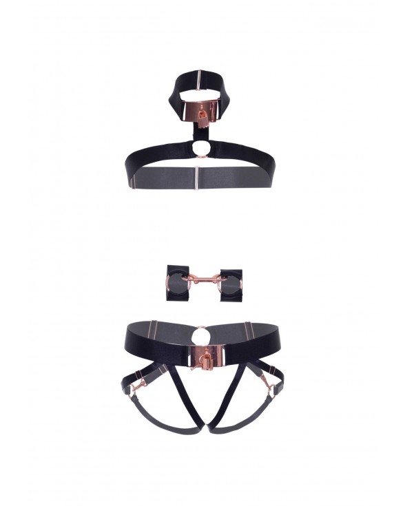 Комплект атласних ременів для бондажу Leg Avenue Satin elastic harness Set, One size, Black - 4