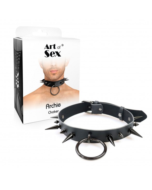 Чоловічий чокер з шипами Art of Sex - Archie Leather and Spikes - 2