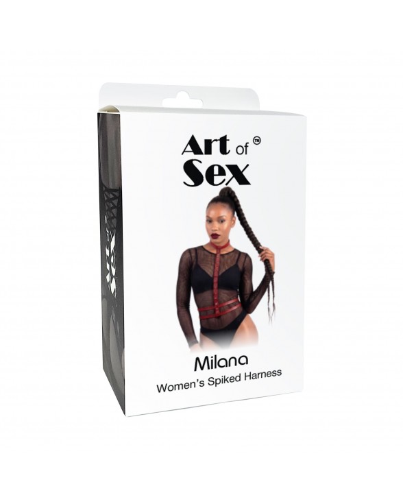 Женская портупея с шипами Art of Sex - Milana, экокожа, размер XS-2XL, цвет красный - 3