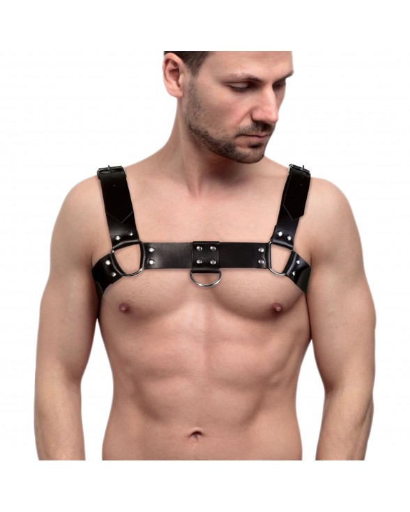 Мужская портупея из натуральной кожи Feral Feelings - Bulldog Harness Black