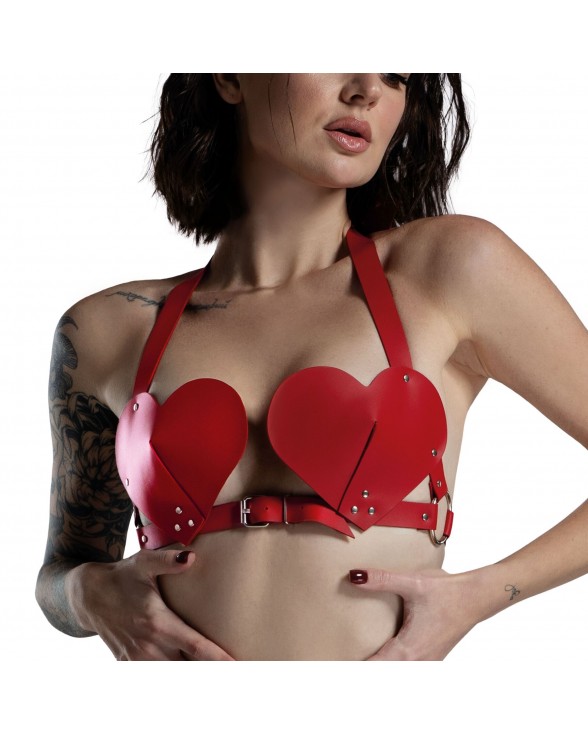 Лиф Сердце из натуральной кожи Feral Feelings - Hearts Bra Red - 1