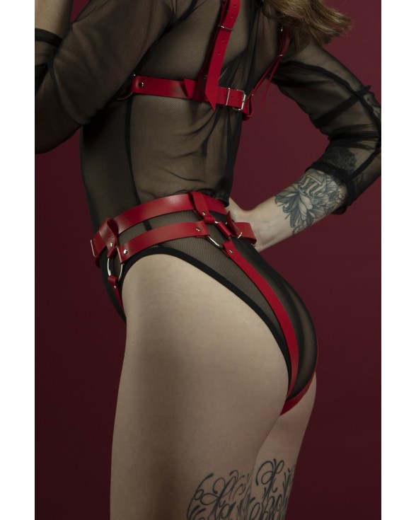 Гартеры Feral Feelings - Belt Briefs, трусики, натуральная кожа, цвет красный - 1