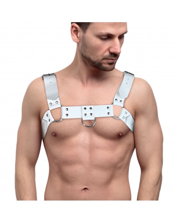 Чоловіча портупея на груди з натуральної шкіри Feral Feelings - Bulldog Harness White