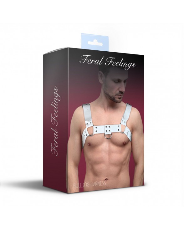 Чоловіча портупея на груди з натуральної шкіри Feral Feelings - Bulldog Harness White - 2