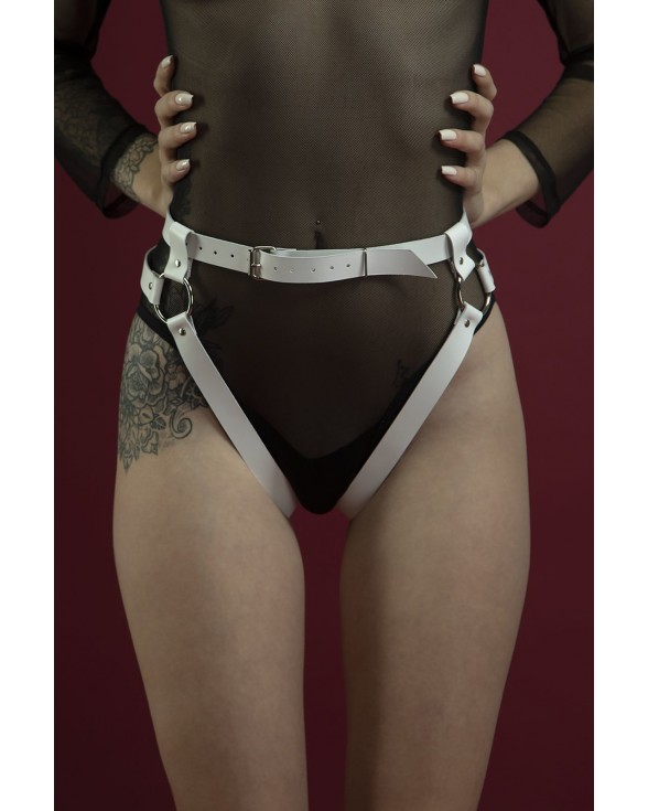 Гартери Feral Feelings - Belt Briefs, трусики, натуральна шкіра, колір білий