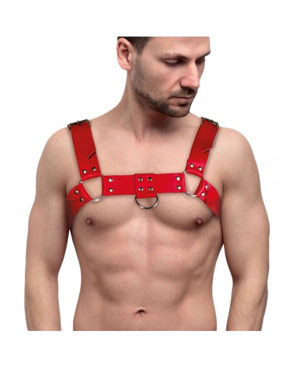 Мужская портупея на грудь из натуральной кожи Feral Feelings - Bulldog Harness Red