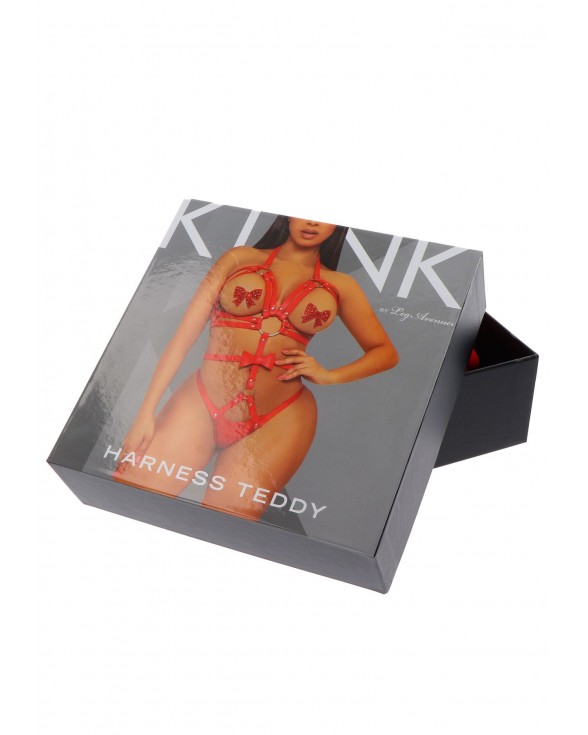 Портупея-тедді з ременів Leg Avenue Studded O-ring harness teddy S Red - 5