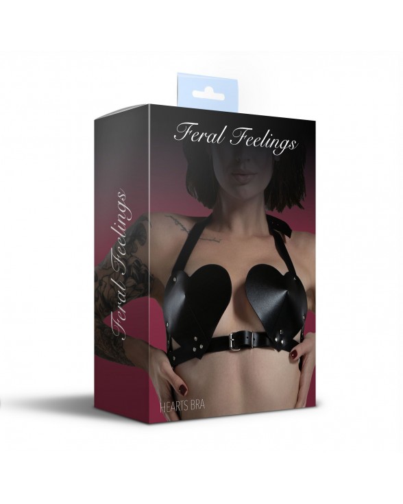 Ліф Серце з натуральної шкіри Feral Feelings - Hearts Bra Black - 3