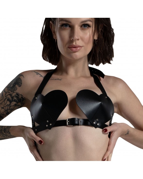 Ліф Серце з натуральної шкіри Feral Feelings - Hearts Bra Black - 1