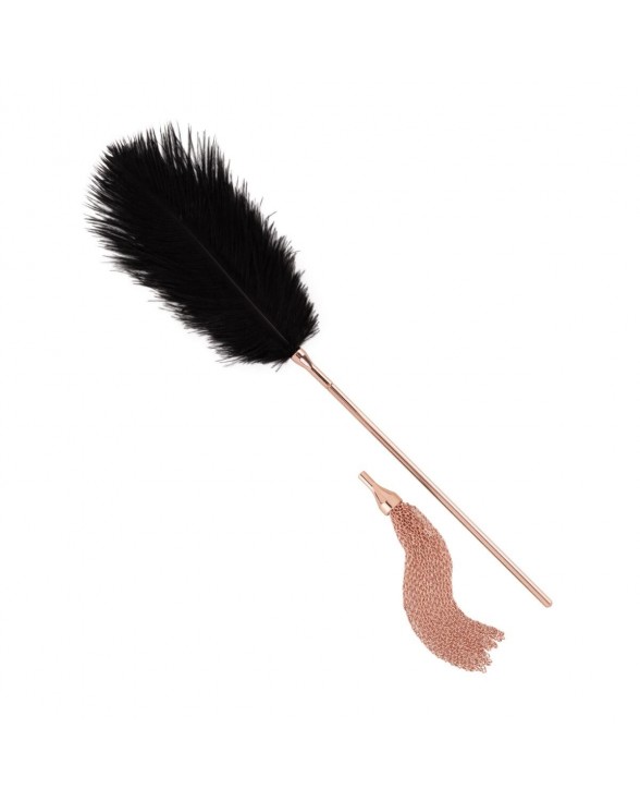 Щекоталка с металлическим флогером Rosy Gold - Feather Tickler & Whip - 1