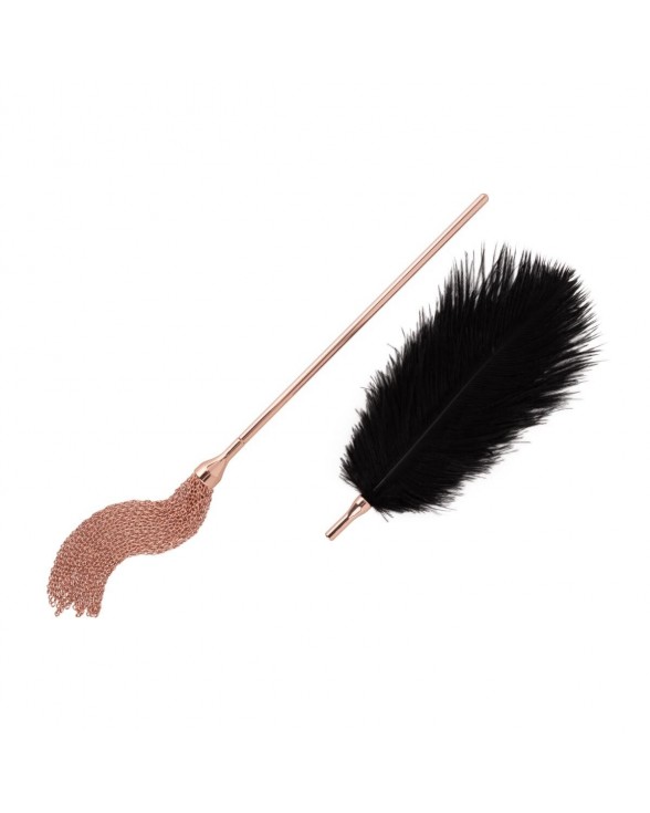 Щекоталка с металлическим флогером Rosy Gold - Feather Tickler & Whip