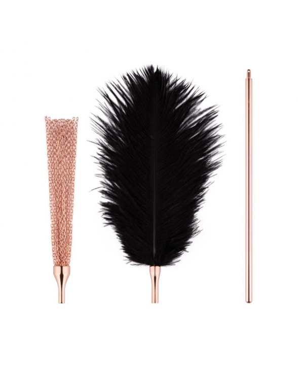 Щекоталка с металлическим флогером Rosy Gold - Feather Tickler & Whip - 2