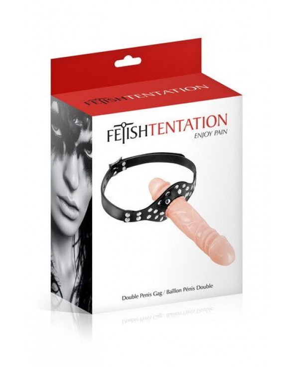 Кляп с двойным фаллоимитатором Fetish Tentation – Double Penis Gag Flesh - 1