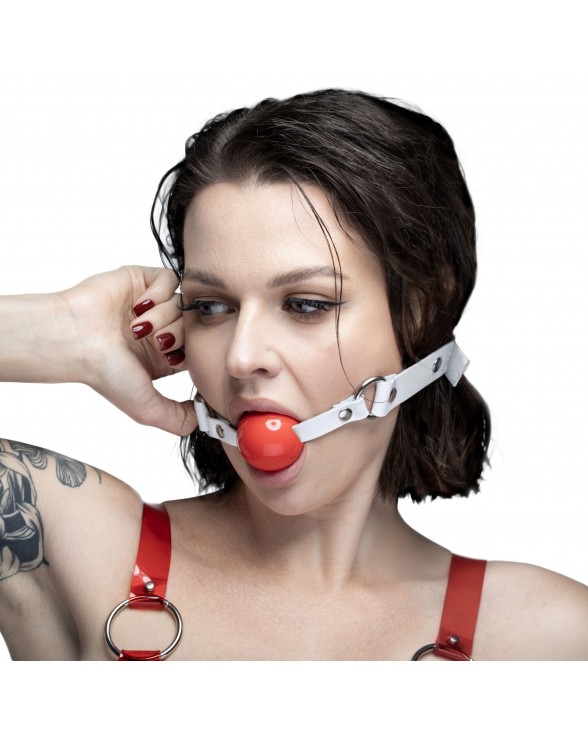 Кляп силиконовый Feral Feelings Silicon Ball Gag White/Red, белый ремень, красный шарик - 1