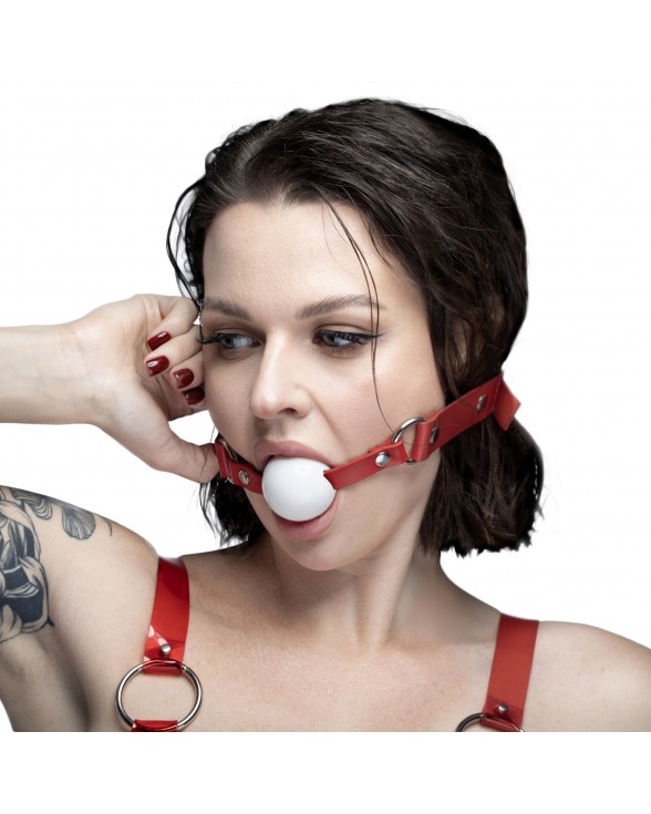 Кляп силіконовий Feral Feelings Silicon Ball Gag Red/White, червоний ремінець, біла кулька - 1