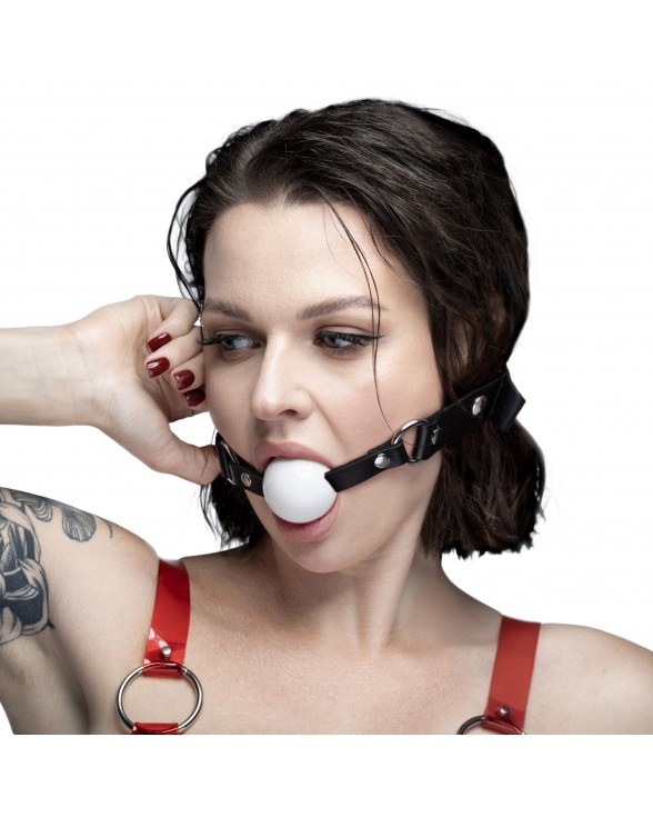Кляп силіконовий Feral Feelings Silicon Ball Gag Black/White, чорний ремінець, біла кулька - 1