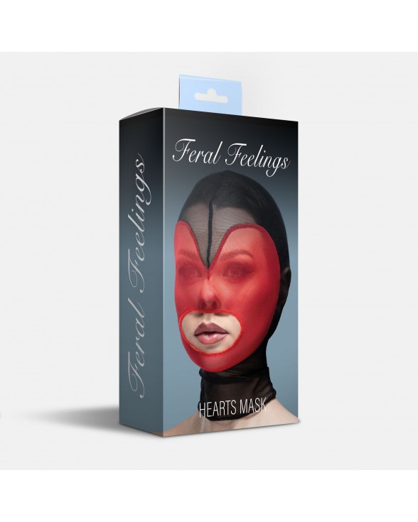 Маска сердце сетка с открытым ртом Feral Feelings - Hearts Mask Black/Red - 1