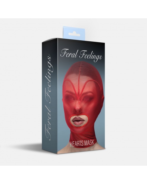 Маска серце сітка з відкритим ротом Feral Feelings - Hearts Mask Red/Red - 1