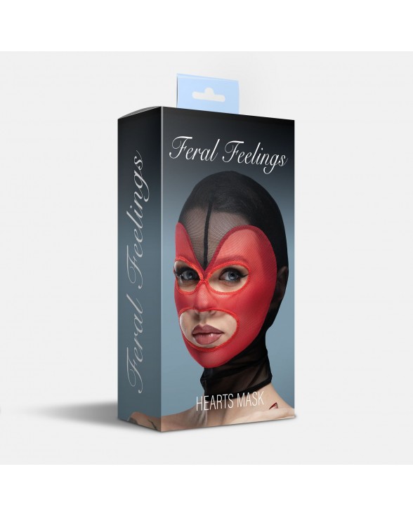 Маска сердце сетка с открытым ртом и глазами Feral Feelings - Hearts Mask Black/Red - 1