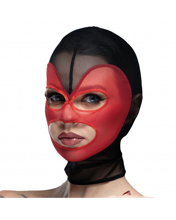 Маска сердце сетка с открытым ртом и глазами Feral Feelings - Hearts Mask Black/Red