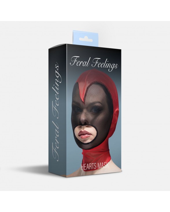 Маска сердце сетка с открытым ртом Feral Feelings - Hearts Mask Red/Black - 1