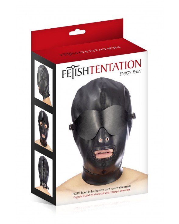 Капюшон для БДСМ со съемной маской Fetish Tentation BDSM hood in leatherette with removable mask - 2