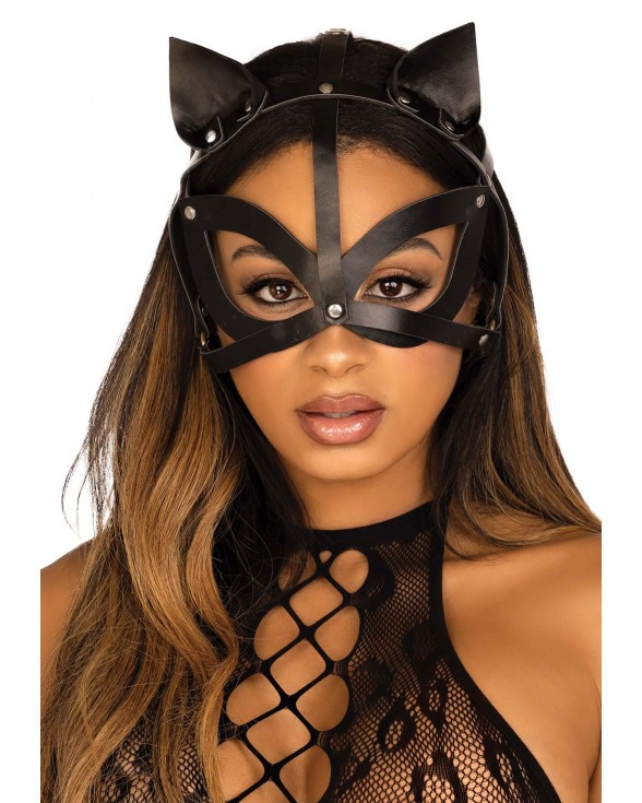 Маска кішки з екошкіри Leg Avenue Vegan leather studded cat mask Black