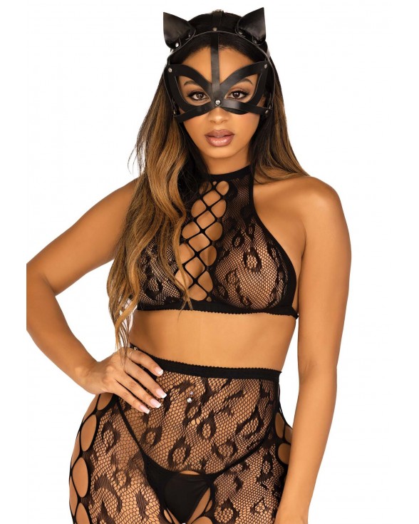Маска кішки з екошкіри Leg Avenue Vegan leather studded cat mask Black - 2
