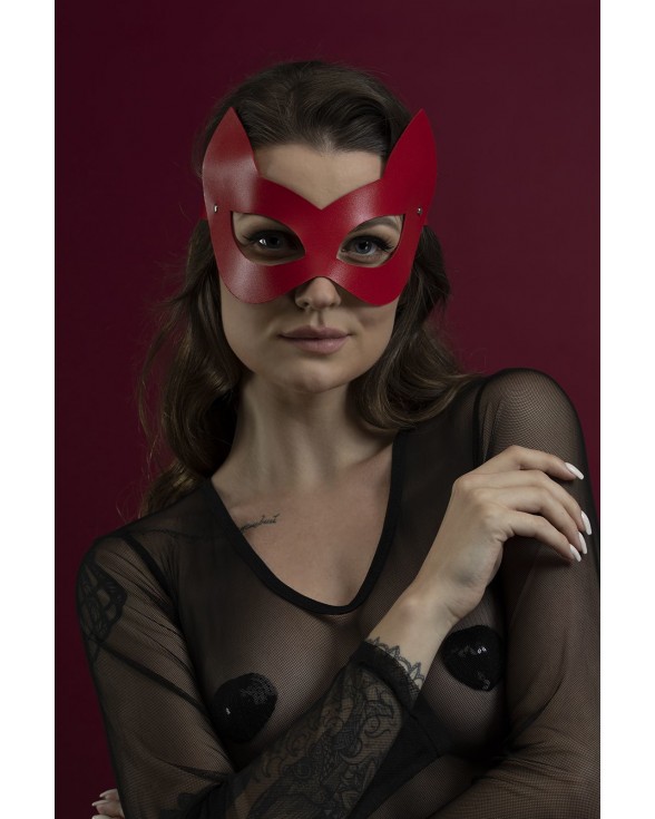 Маска кішечки Feral Feelings - Kitten Mask, натуральна шкіра, червона