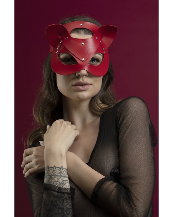 Маска кішечки Feral Feelings - Catwoman Mask, натуральна шкіра, червона