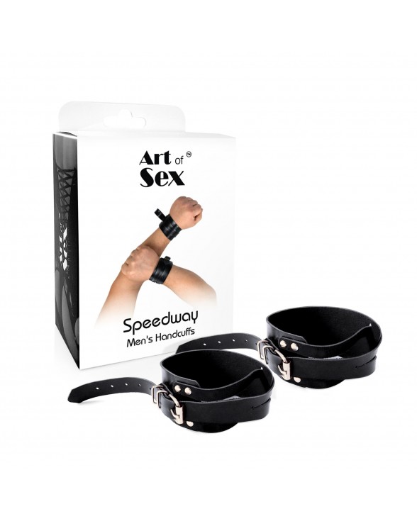 Чоловічі шкіряні наручники Art of Sex - Man Handcuffs Speedway L-2XL, колір чорний - 2
