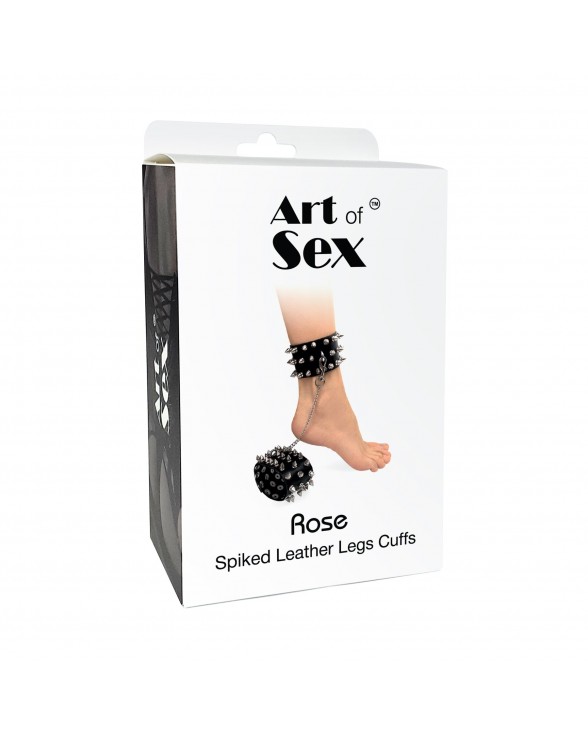Поножі з шипами з натуральної шкіри Art of Sex, колір чорний - 3